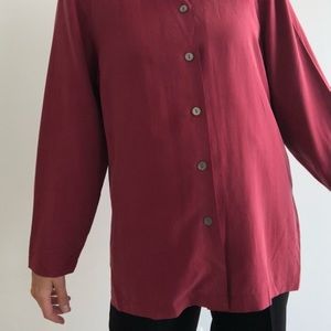 Burgundy Silk Button Down Blouse.